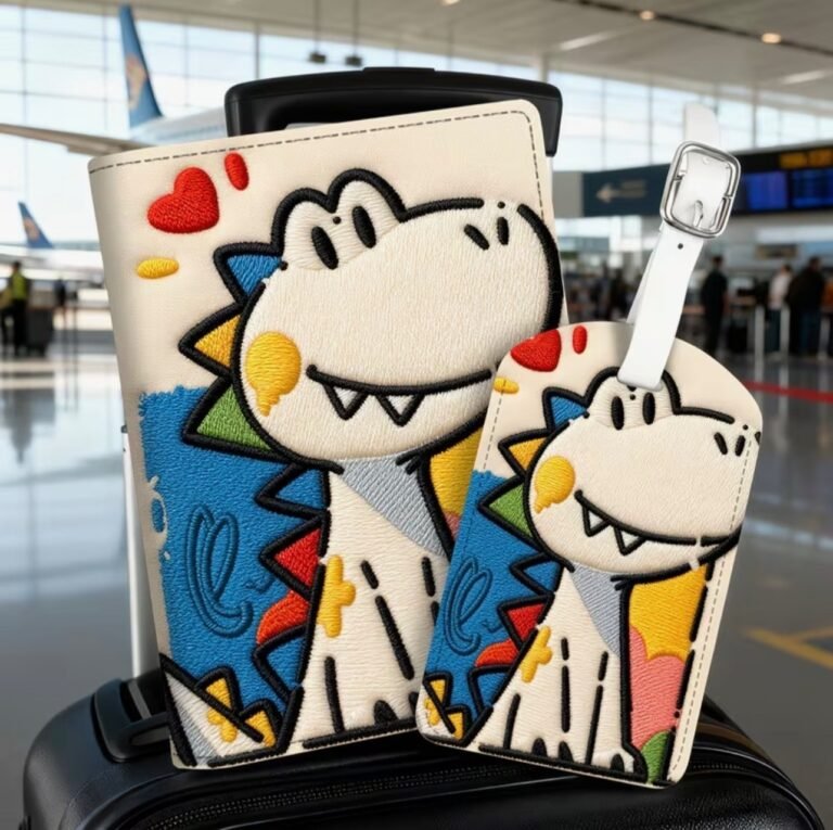 Cute Dinosaur Passport Holder Luggage Tag Set Colorful Heart Fancy Travel Gift