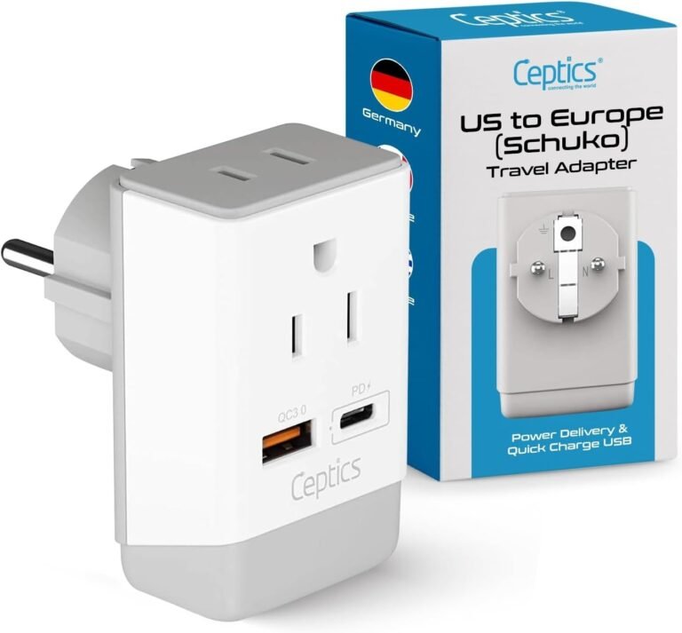 Ceptics Germany France Travel Plug Adapter, QC 3.0 & PD, Safe Dual USB & USB-C –
