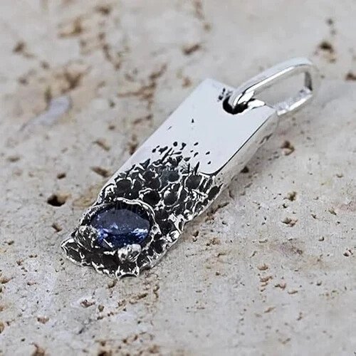 Blue Sapphire Men's Pendant, 925 Sterling Silver, Gemstone Signet Mens Jewelry
