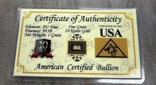 ACB ONE (1) GRAIN .999 Fine 24k Solid Gold Bar Ingot Bullion with COA Card