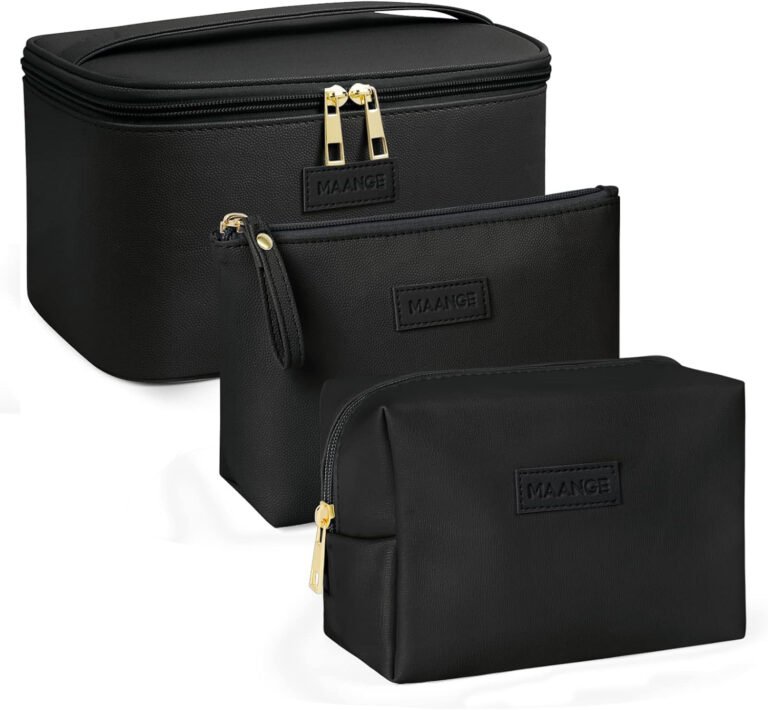 Makeup Bag – Large Cosmetic Bag with 2Pcs Small Makeup Bags Portable Leather Tra