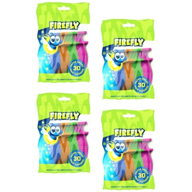4-Pack Firefly Kids Flossers - 30 Flossers X 4 Packs (Dr. Fresh Oral Care)