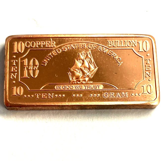 Copper 10 Gram Bars, Ironsides Ship, 5-Pack Of Bars, 50 grams total-- REEDERSONG