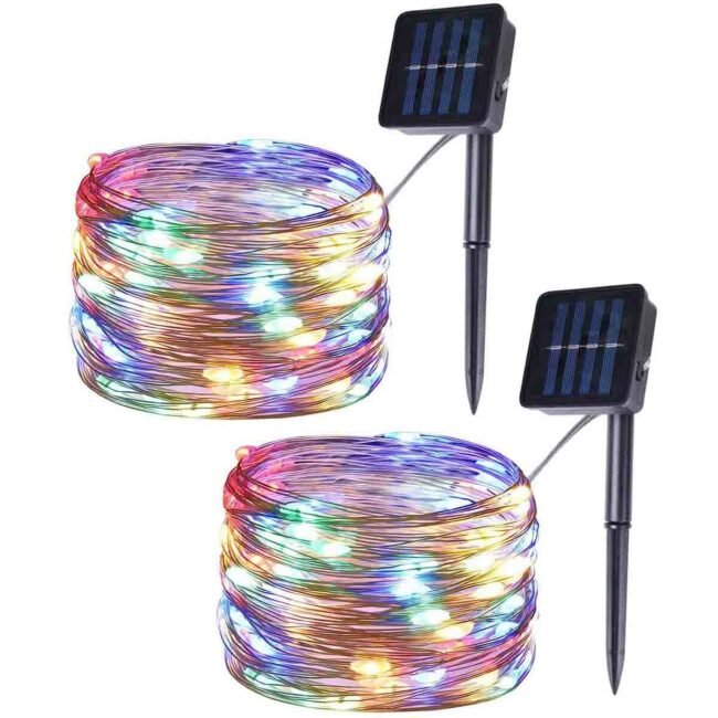 2 Pack 33 Ft 100 LEDs Copper Wire String Fairy Lights Solar Powered Mini LED