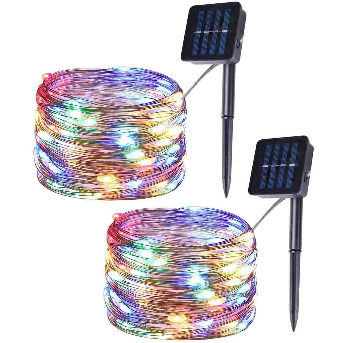2 Pack 33 Ft 100 LEDs Copper Wire String Fairy Lights Solar Powered Mini LED
