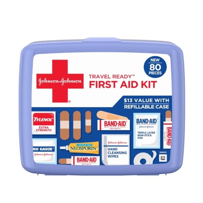 Band-Aid Brand Travel Ready Portable Emergency First Aid Kit, 80 Piece.