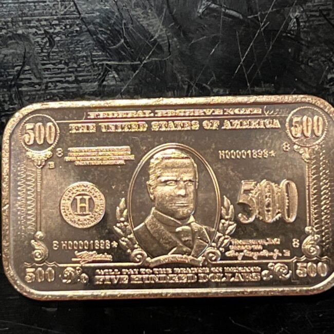 1 oz. $500 McKinley Banknote Commemorative .999 fine copper bar