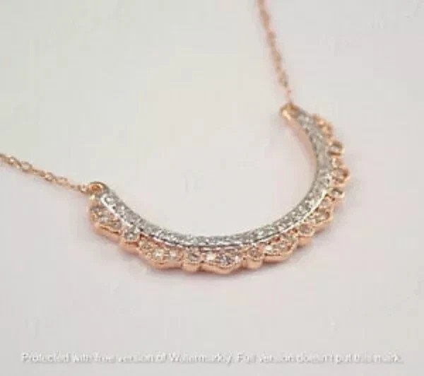 1Ct Round Cut VVS1 Diamond Curve Bar Pendant 14K Two-Tone Gold Finish Free Chain