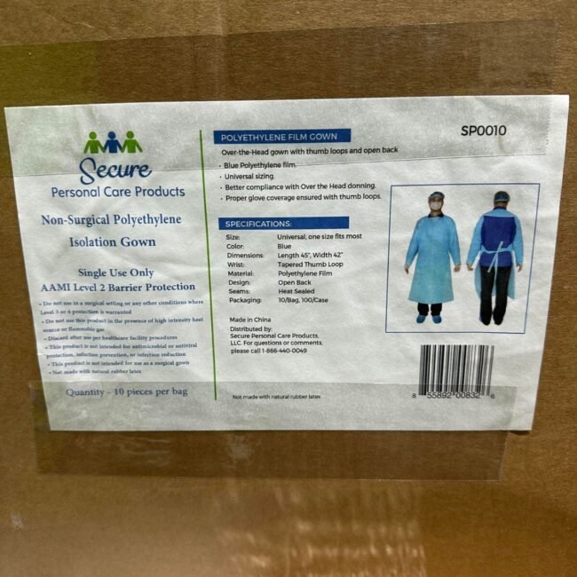Secure Personal Care Products 100pc Disposable CPE Apron Civil Use