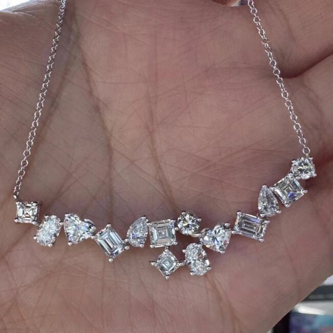 2.50Ct Heart Lab Created Diamond Multi Shape Bar Pendant 14K White Gold Plated