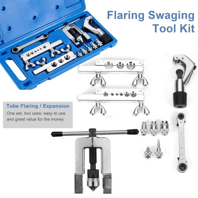 Flaring Swaging Tool Kit Brake Line Tubing Copper with Tube Cutter 45Degree Blue
