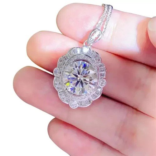 3Ct Round Lab-Created Diamond Cluster Pendant 14K White Gold Plated 18' F/Chain