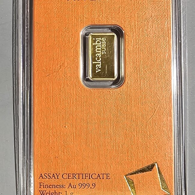 VALCAMBIA SUISSE 1 GRAM 9999 GOLD BULLION, SEALED ASSAY CERTIFICATE AA277855