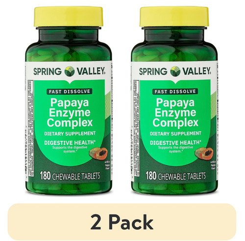Spring Valley Papaya Enzyme Complex Chewable Tablets Dietary Supplement 2x180 Ct