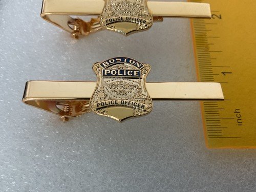 Boston Police Officer Massachusetts Badge Seal on a Gold  bar 2 1/4” inch long