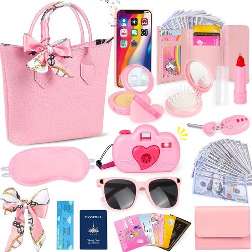 HUUIDY Play Purse for Little Girls, Toddler Travel Purse with Accessories, Pr…