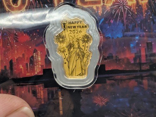 ​2026 Happy New Year 1/1000 oz .999 Fine Gold Bar Statue of Liberty Carded COA