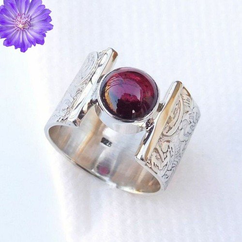 handmade Red Garnet gemstone Ring 925 Sterling Silver Boho  jewelry gift for her