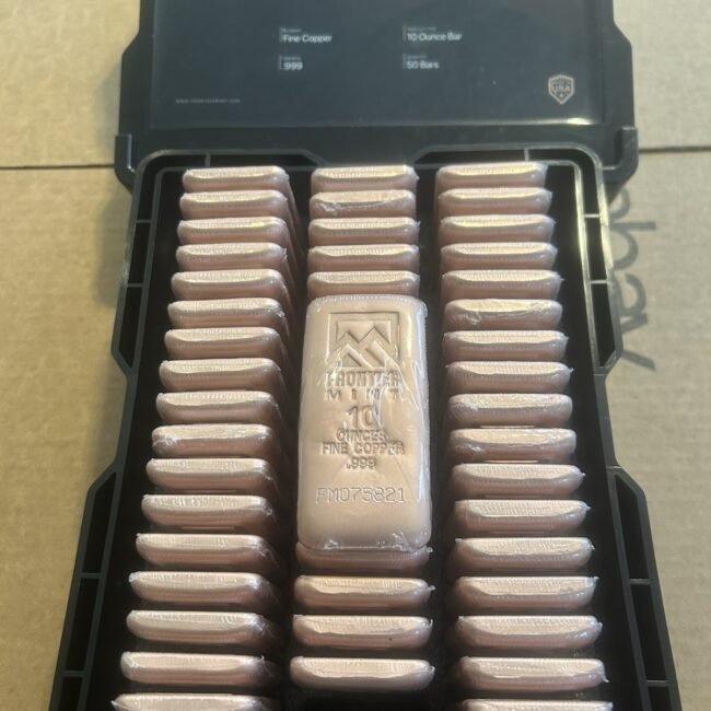 Case of 50 Frontier Mint 10 oz AVDP Copper Bar .999 Fine Sealed w/ COA