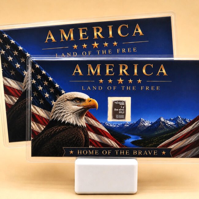1g Valcambi Suisse .999 Fine Silver Bar American Bald Eagle CARDS - LOT 2x