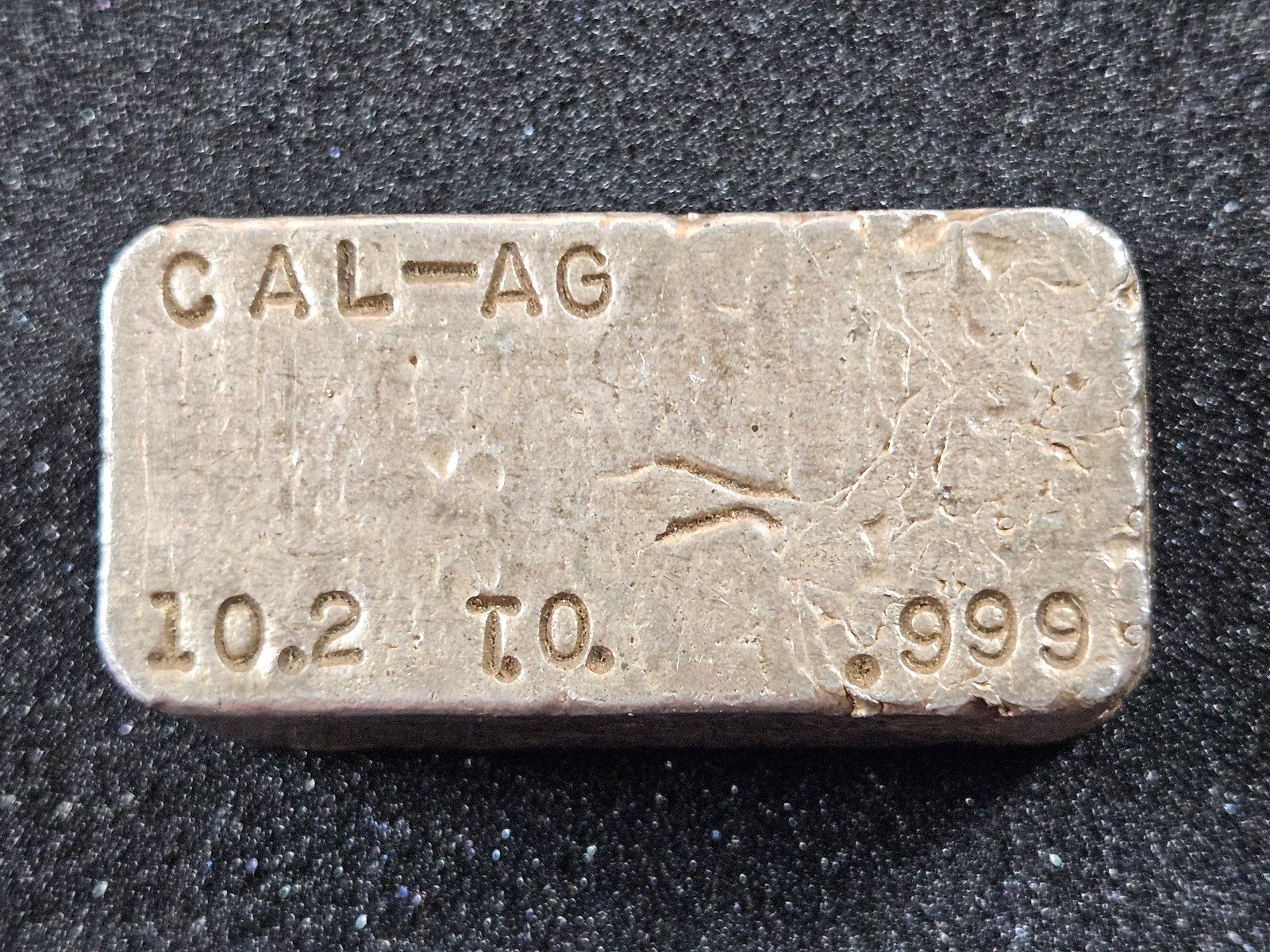 π VINTAGE California Silver 10.20 oz .999 Silver Bar CAL-AG RARE