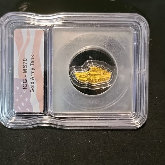 America Gold ICG MS70 Gold Army Tank USA Shaped 1/1000 oz .999 Gold Bar Bullion
