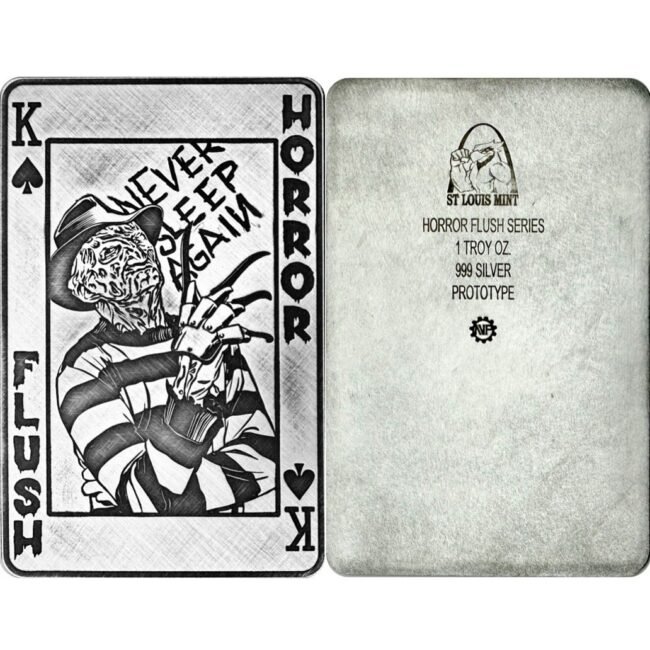 ST. LOUIS MINT 1 OZ .999 SILVER CARD HORROR FLUSH SERIES FREDDY KRUEGER