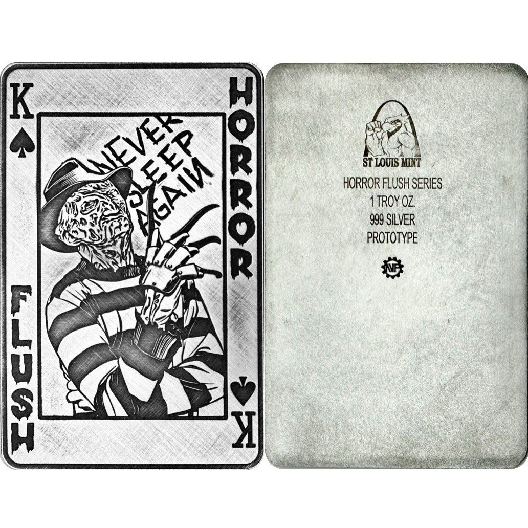 ST. LOUIS MINT 1 OZ .999 SILVER CARD HORROR FLUSH SERIES FREDDY KRUEGER