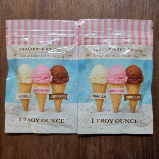 2x 1 Troy Oz .999 Copper Colorized Ice Cream Cone in Capsule Surprise Rip Pack