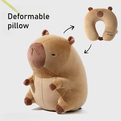 2-in-1 Capybara U-Shaped Pillow: Travel Neck Support & Plush Toy