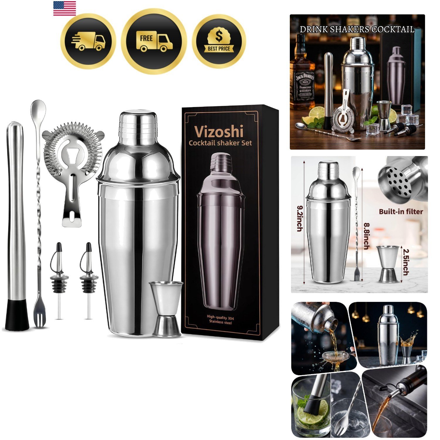 Cocktail Shaker Set, 7-Piece Bartender Kit, Mixology Kit, Bar Set