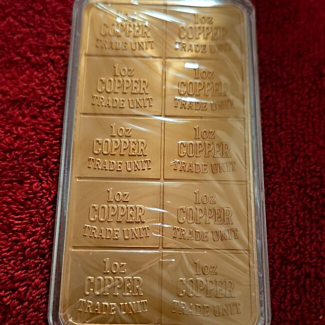 1 oz Copper Trade Unit Bars 10-Pack in Plastic Case Collectible Metalware