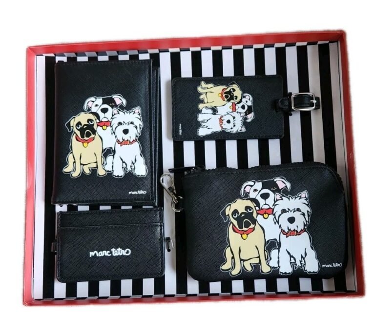 NIB! Designer Marc Tetro Travel Accessory Pc Set Westie,  Pug,  Terrior Themed