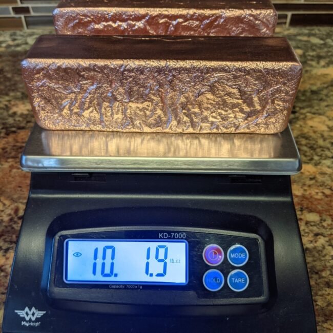 10 Lbs Hand Poured Pure Copper Bullion Ingot Bar .999 Fine