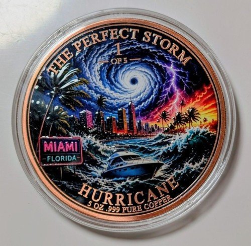 5 oz Copper Hurricane The Perfect Storm Series Colorized in Capsule Mintage 1000