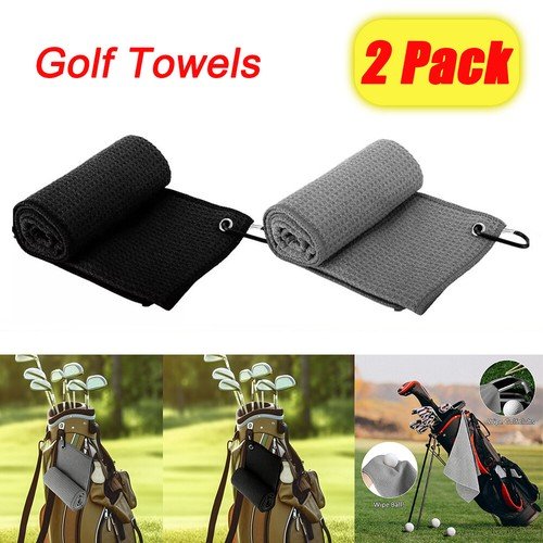 2 Pack of Premium Colored Microfiber Golf Towels 16" X 24" With Carabiner Clip
