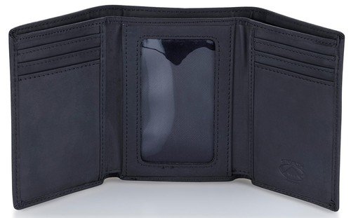 Stealth Mode Trifold Leather Wallet for Men with RFID Blocking & Gift Box Black