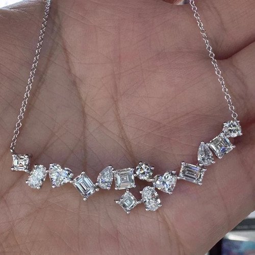 2.50Ct Heart Real Moissanite Multi Shape Bar Pendant 14K White Gold Plated