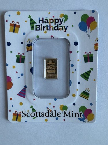 Scottsdale Mint Happy Birthday Cake 1/100 oz .9999 Gold Bar Certi-Lock