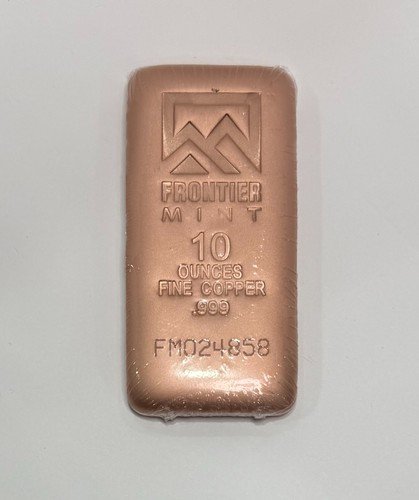 10 oz Copper Bar .999 Fine Frontier Mint Sealed w/ COA And Serialized
