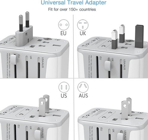 Universal Travel Adapter, International Power Adapter with 4 USB Ports (1 USB C)