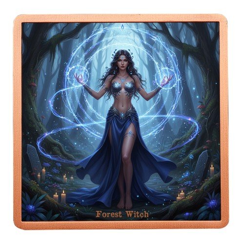 5oz .999 Copper Forest Witch Sorceress Magic Square Colorized Fine Art Bar