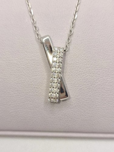 2Ct Real Moissanite Bar Cross Pendant Necklace 14K White Gold Plated Silver