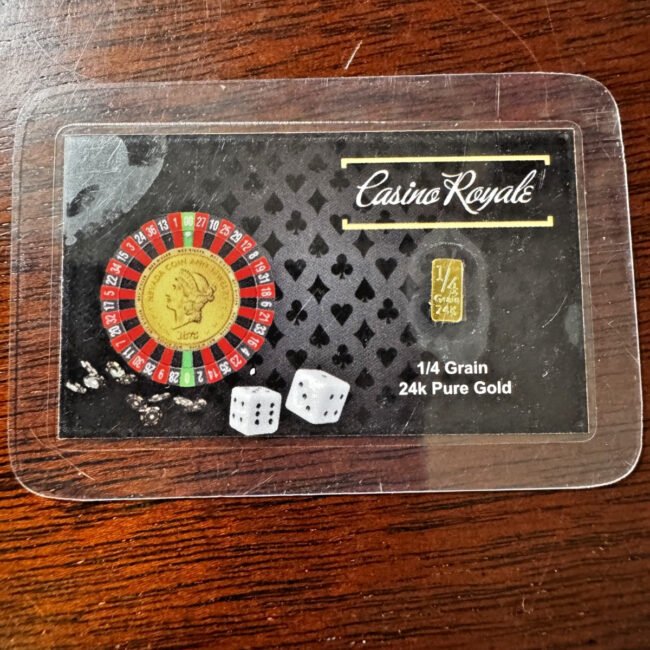 Casino Royale 1/4 Grain .9999 24K Pure Gold Bar in Display Card NVCOIN