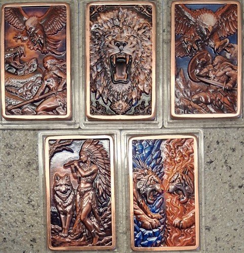 10 COPPER BULLION BARS 3D HI-RELIEF UV COLORED 1 Oz BU .999 FINE BULLION BAR -CB