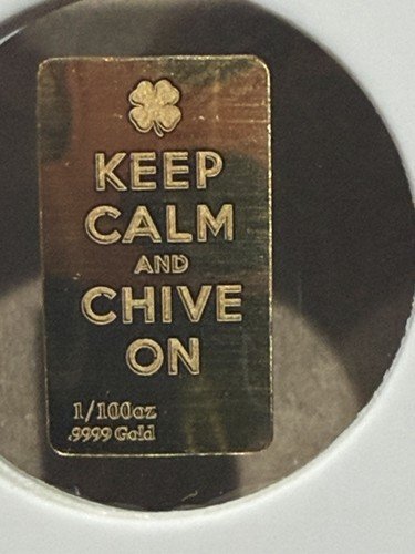 Shamrock KCCO Keep Calm Chive On 1/100 oz .9999 Gold Bar Rare Collectible