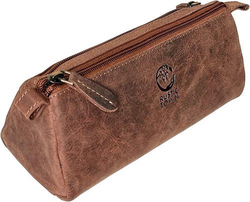 Spacious Brown Leather Stationery Pouch – Durable Zipper Closure for Essentials