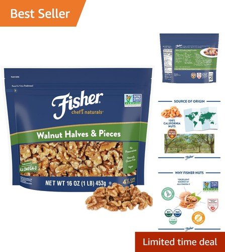 Healthy & Delicious Walnut Halves & Pieces - 16 Oz Resealable Nuts for Baking