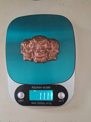 11.11 Oz .999 Hand Poured Fine Copper "3 Skulls"