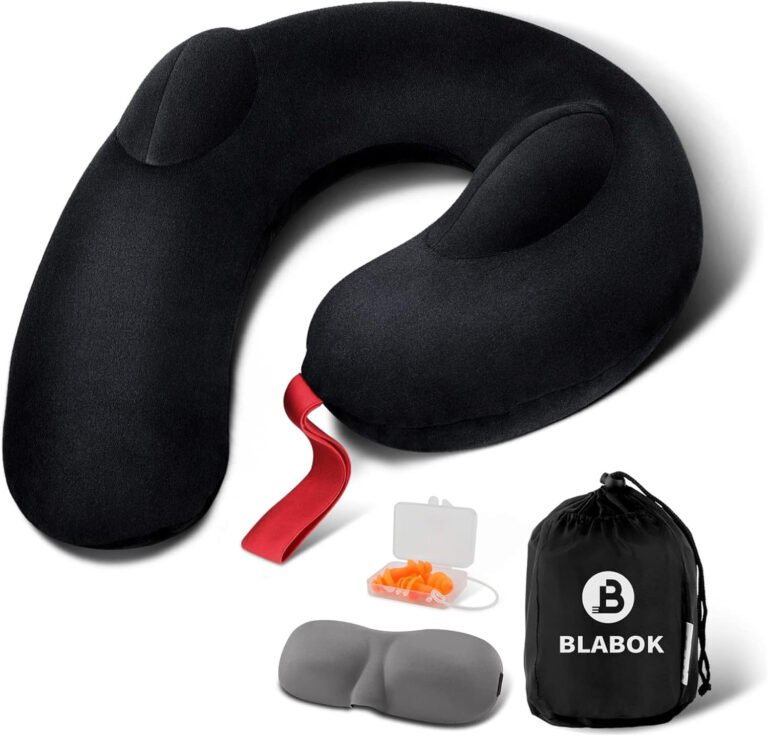 Patented Design Inflatable Travel Neck Pillow – Airplane Neck Pillow with 360° H